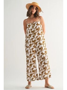 Fun2Fun Geo Print Olive Jumpsuit